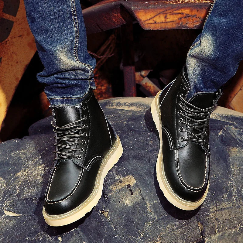 Botas Martin altas vintage para hombre, con forro de piel y diseño retro
