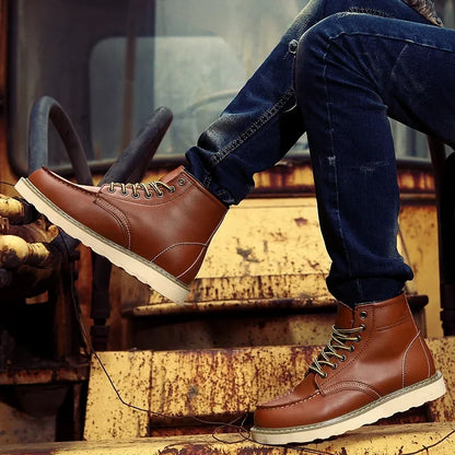 Botas Martin altas vintage para hombre, con forro de piel y diseño retro