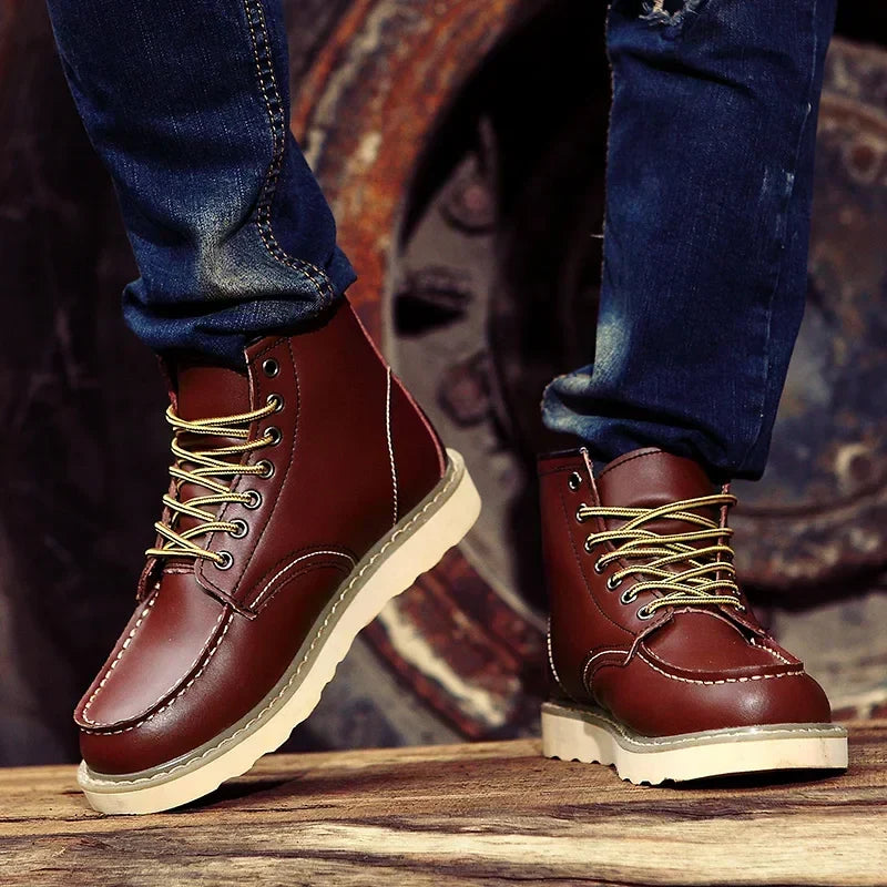 Botas Martin altas vintage para hombre, con forro de piel y diseño retro