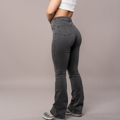 Damejeans med vide ben og høj, elastisk talje