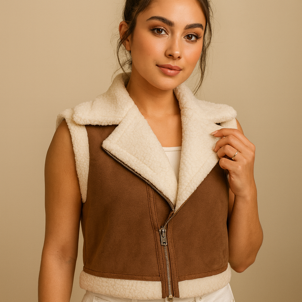 Women's Winter Vest in Teddy with Zipper – Sleeveless Cut – Teddy Effect