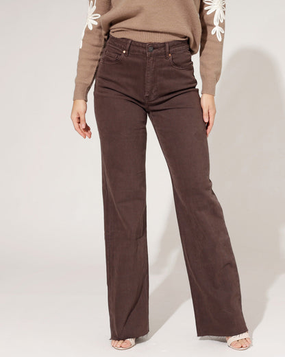 Women's Wide-Leg Jeans with High Waist and Raw Hem Dark Brown