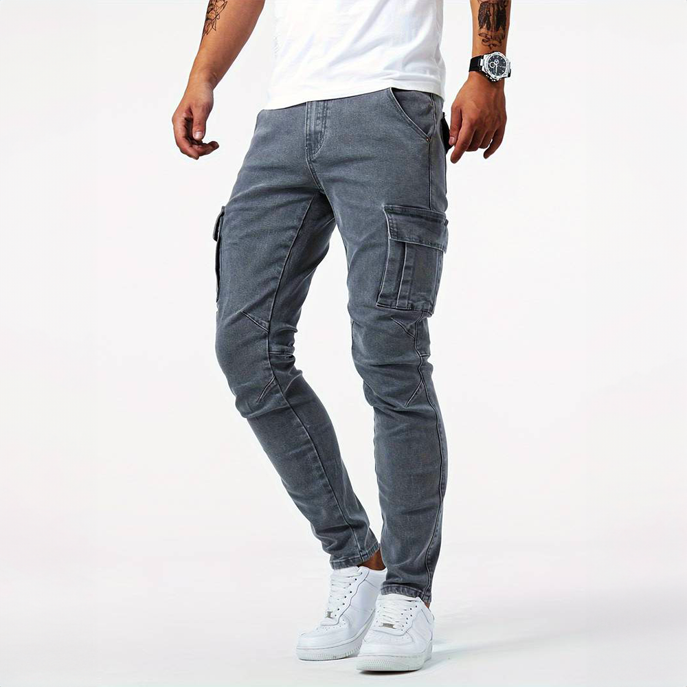 Jeans Cargo til Herre i Elastisk Stof med Flere Lommer – Casual Stil