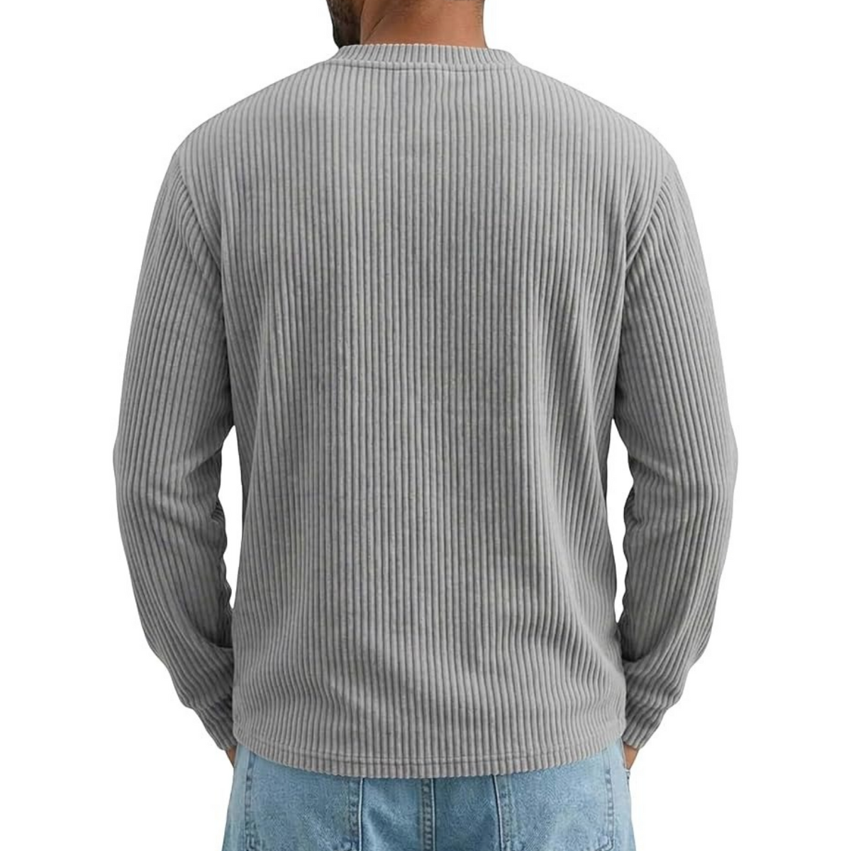 Camisa henley de hombre acanalada con cuello abotonado, bolsillo en el pecho y mangas largas.