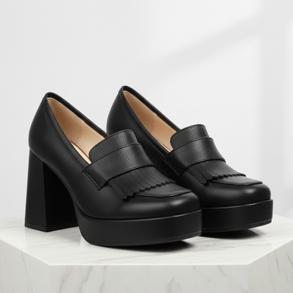 Damesko med Plateau, Slip-On og Bred Hæl – Mokassinstil