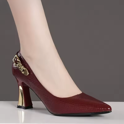 Women's Pointed Toe Pumps with Gold Heel – Elegant with Padded Interior