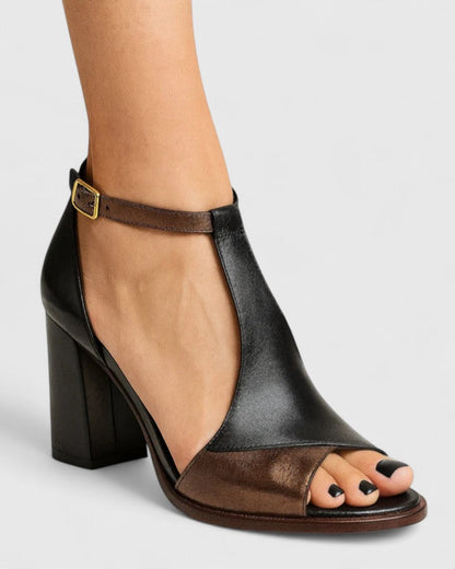 Women's Sandals with Wide Heel and Open Toe – Adjustable Ankle Strap with Buckle