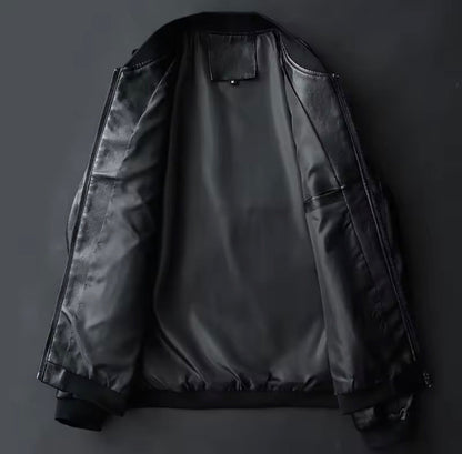 Men's Bomber Jacket with Ribbed Cuffs and Zip Pockets