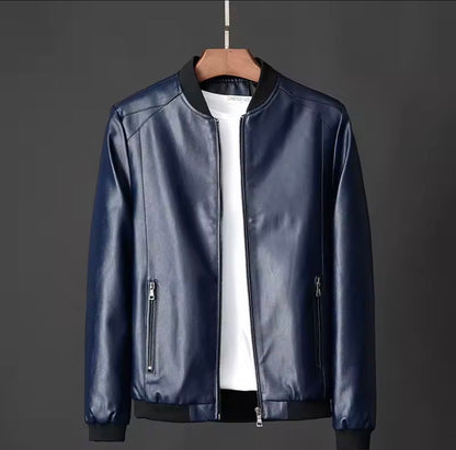 Men's Bomber Jacket with Ribbed Cuffs and Zip Pockets