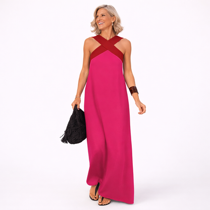 Women's Summer Dress with Crossed Neckline and Bare Shoulders – Elegant Casual