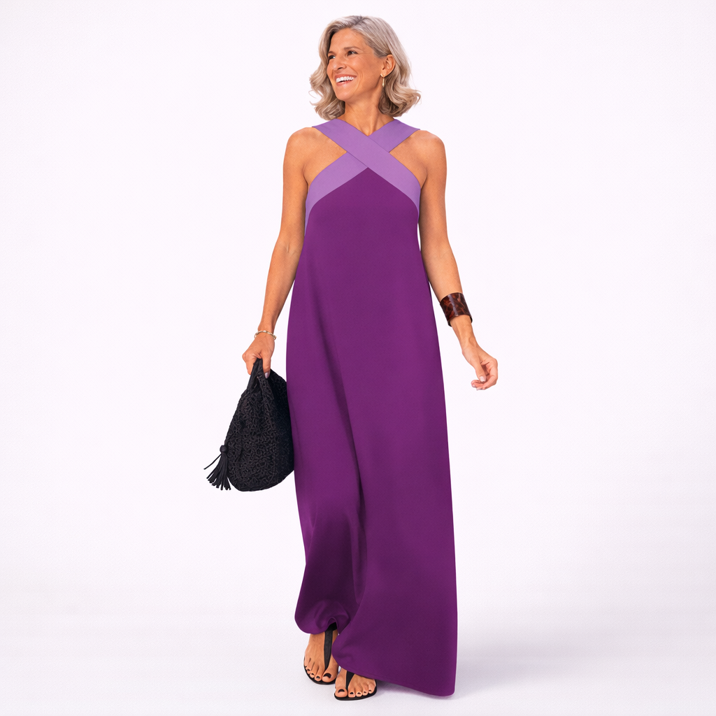 Women's Summer Dress with Crossed Neckline and Bare Shoulders – Elegant Casual
