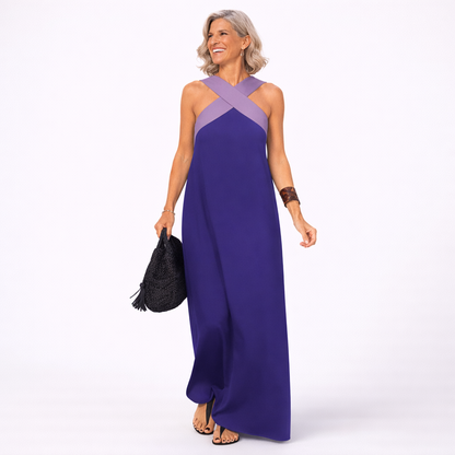 Women's Summer Dress with Crossed Neckline and Bare Shoulders – Elegant Casual