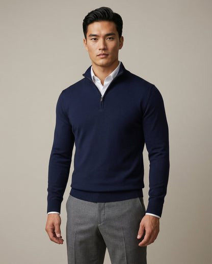 Maglione Uomo con Zip a Un Quarto, Colletto Strutturato e Bordi a Coste – Maglia Style