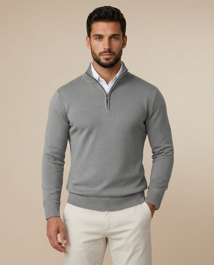 Maglione Uomo con Zip a Un Quarto, Colletto Strutturato e Bordi a Coste – Maglia Style