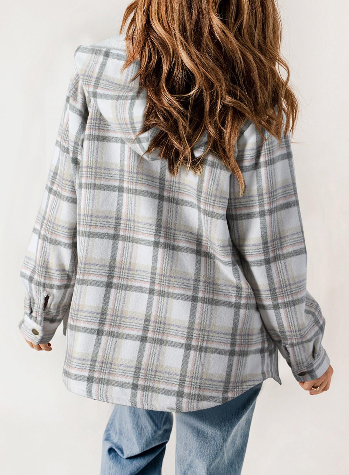Women's Autumn Plaid Jacket with Hood and Fleece Lining – Long Sleeves with Pockets