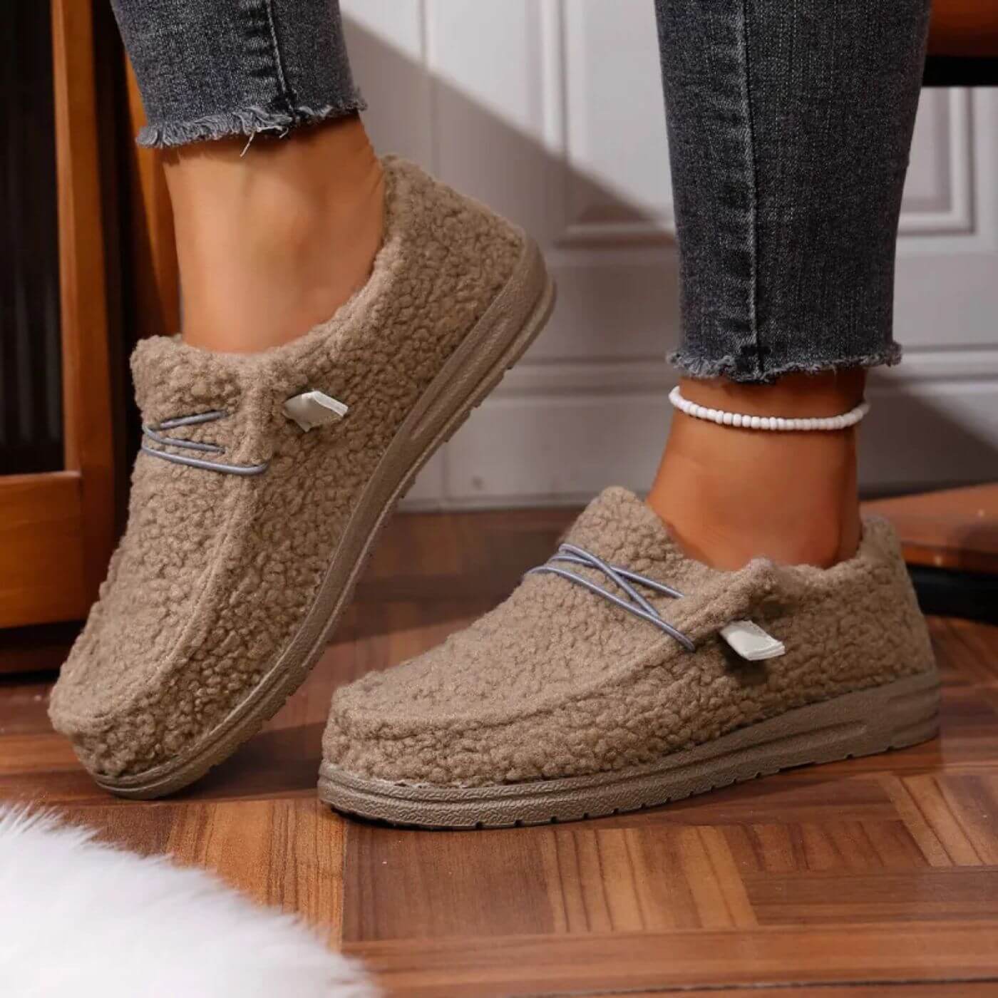 Zapatillas de invierno para mujer con punta cerrada y forro suave
