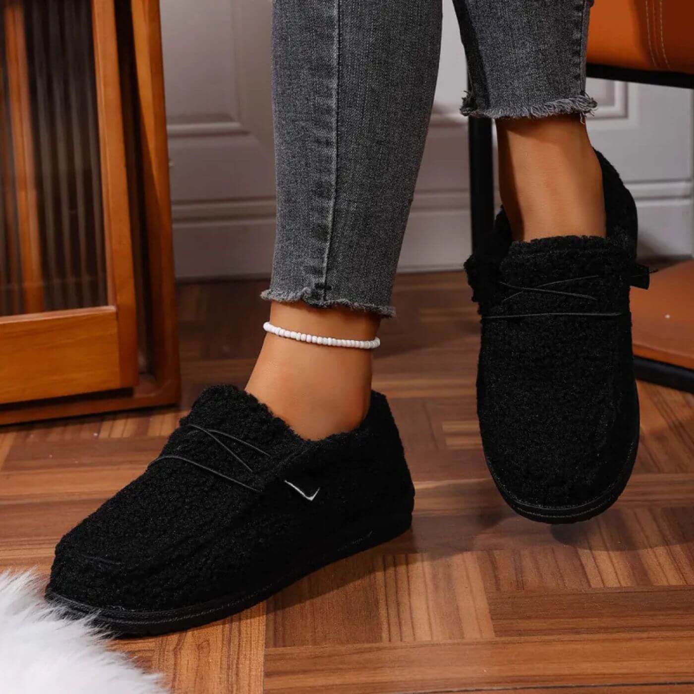 Zapatillas de invierno para mujer con punta cerrada y forro suave