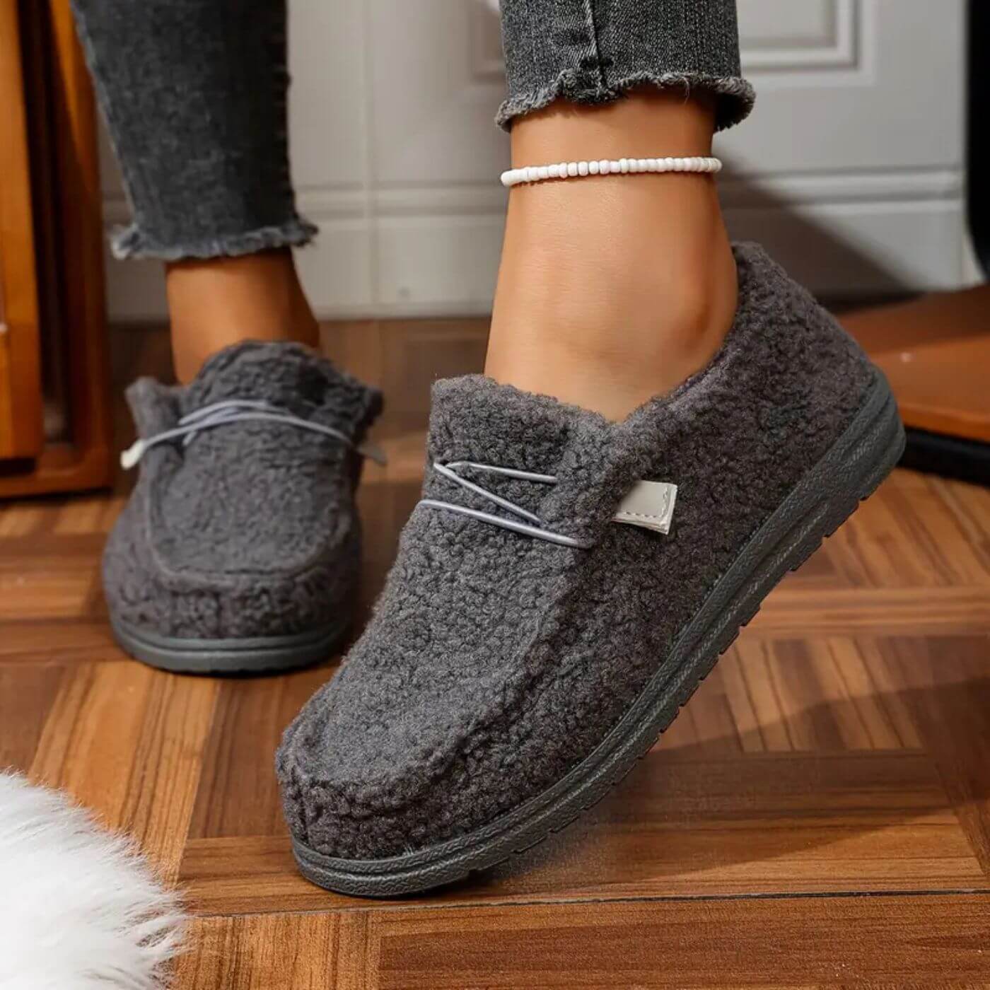Zapatillas de invierno para mujer con punta cerrada y forro suave