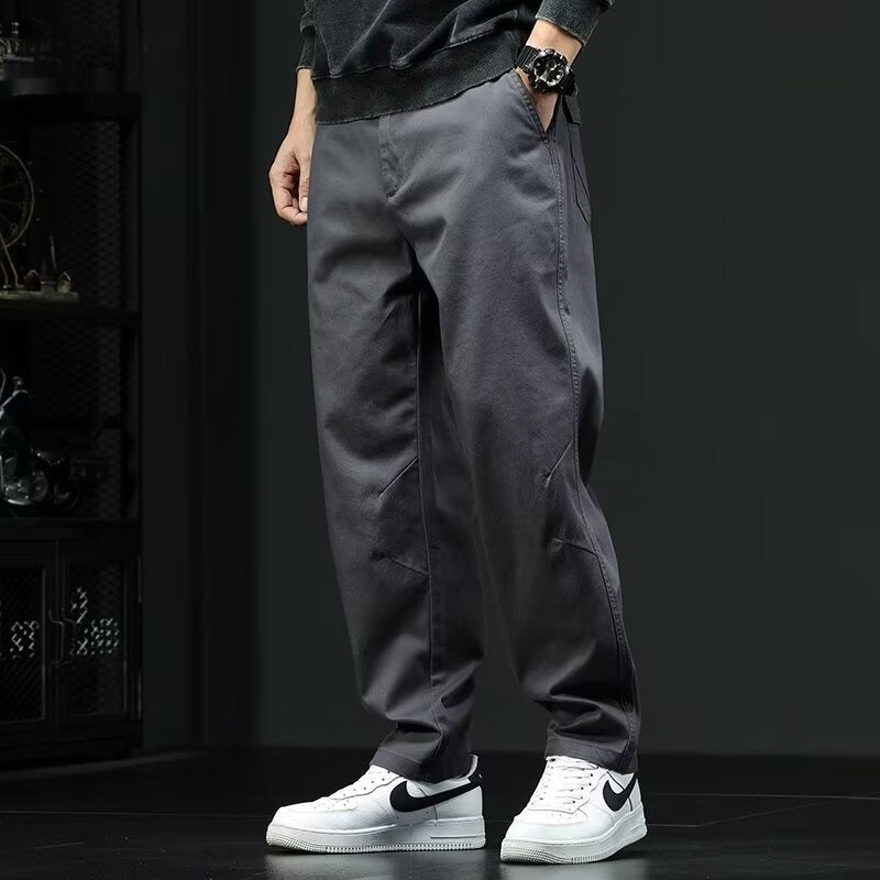 Pantaloni Uomo Stile Retrò a Gamba Dritta e Vita Media – Tinta Unita