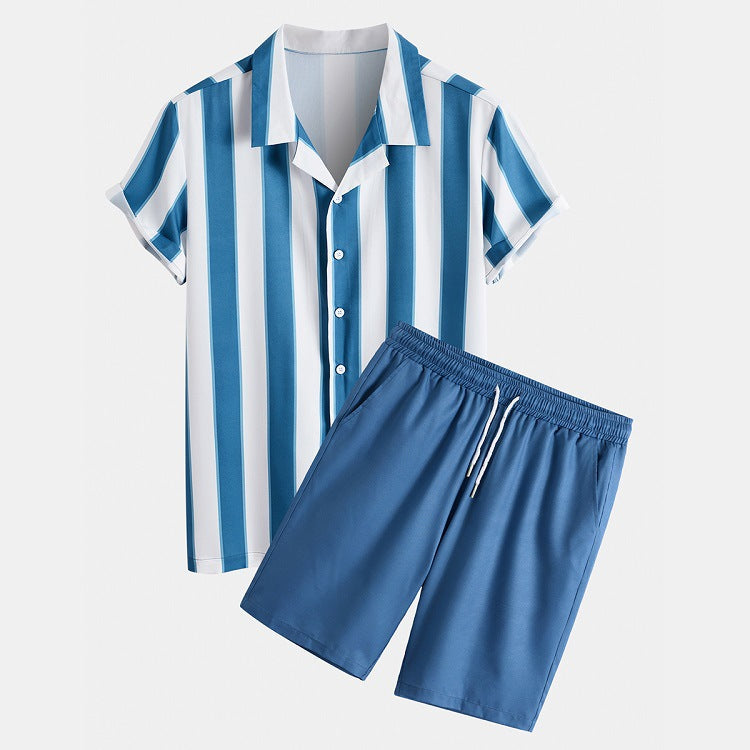 Completo Uomo Due Pezzi con Camicia Floreale a Righe e Pantaloncini – Stile Casual