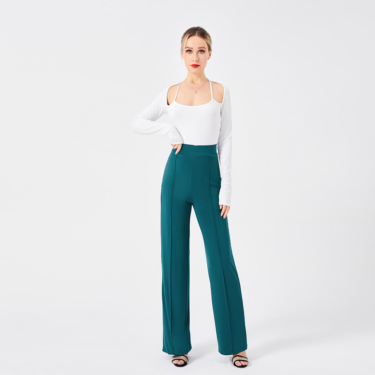 High-Waisted Slim Solid Color Women's Flared Pants