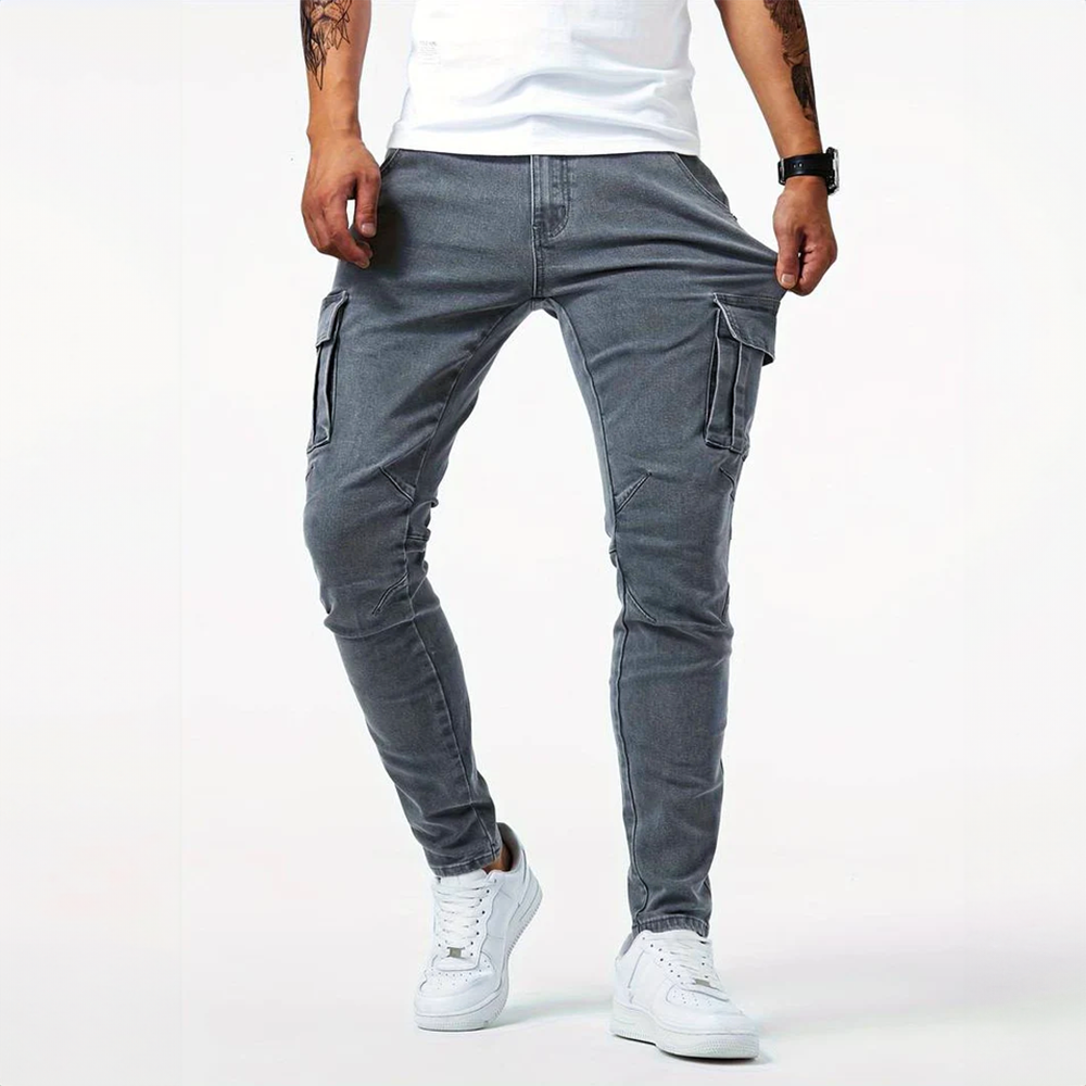 Jeans Cargo til Herre i Elastisk Stof med Flere Lommer – Casual Stil