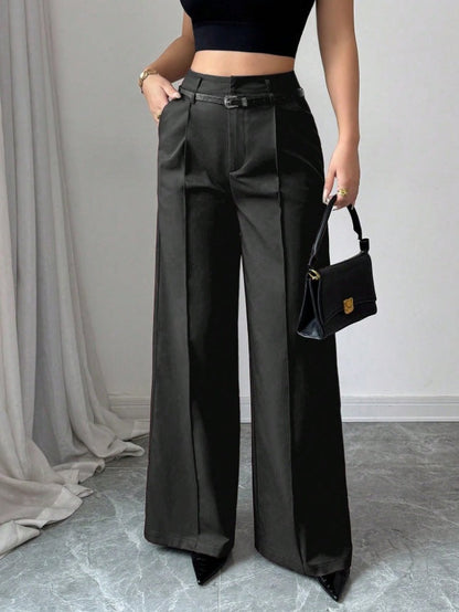 Women's High-Waisted Straight-Leg Pants, Loose Fit