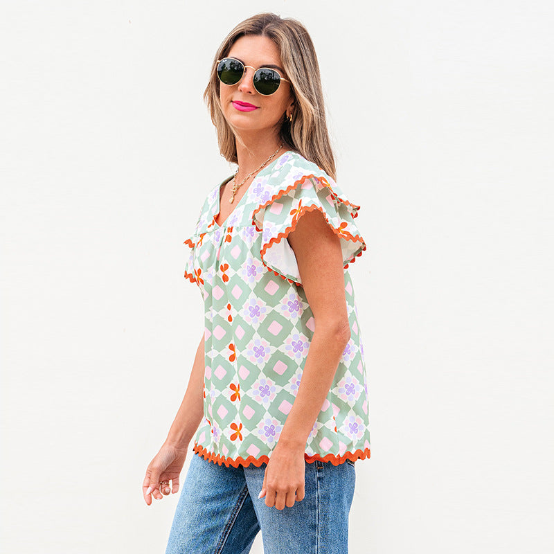 Women's Shirt with Multicolor Geometric Pattern – Chiffon Style