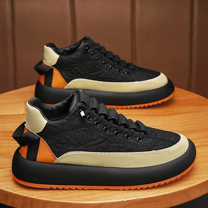 Men's Lace-Up Sneakers with Artificial PU Upper and Thick Rubber Sole