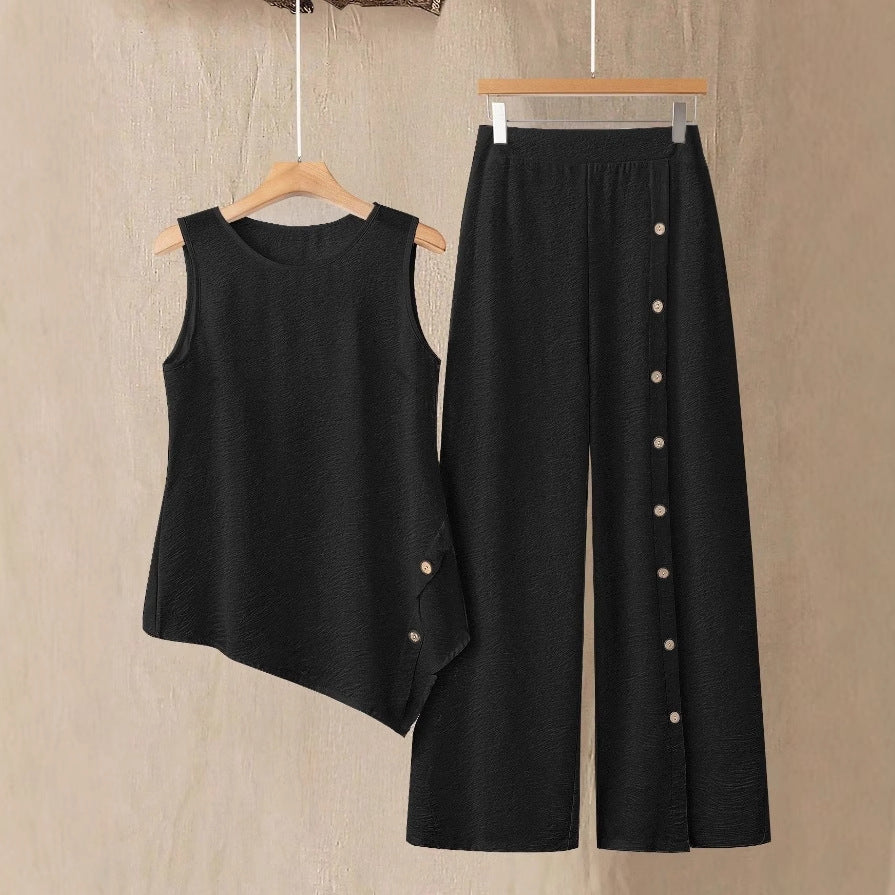 Completo Donna Due Pezzi con Top Senza Maniche e Pantaloni a Gamba Dritta – Completo Casual Elegante