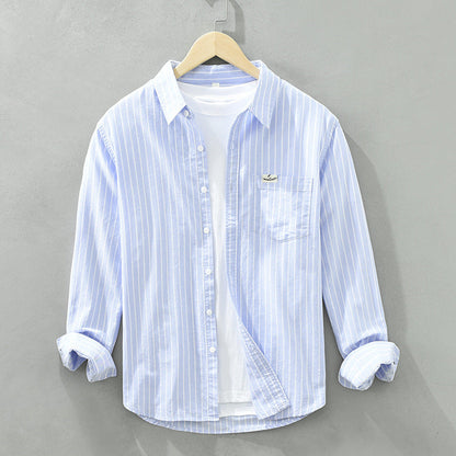 Camicia Oxford da Uomo a Righe con Maniche Lunghe e Chiusura con Bottoni