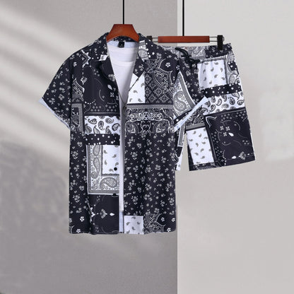 Traje completo de hombre de dos piezas con camisa de manga corta y pantalones cortos – Tejido elástico