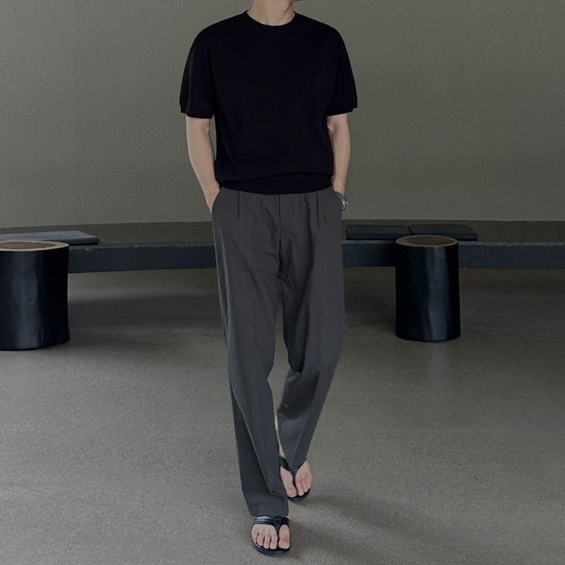 Pantaloni Uomo Casual a Gamba Dritta – Vestibilità Ampia e Tinta Unita