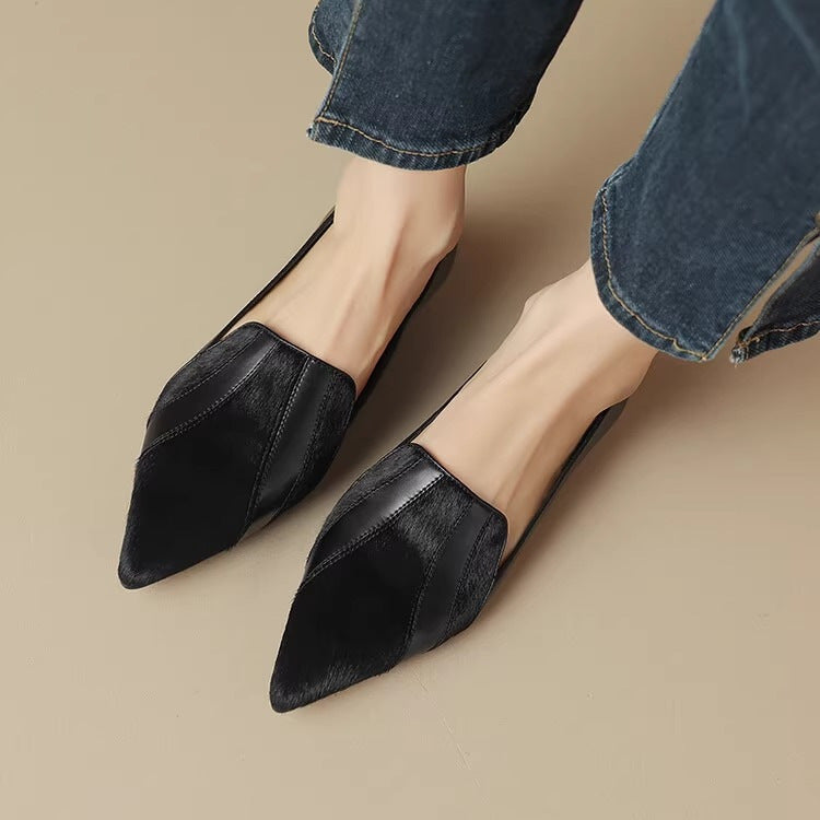 Women's Pointed Toe Ballerinas with Deep Neckline and Seamless Design – Elegant Ballerinas