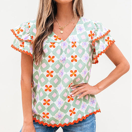 Women's Shirt with Multicolor Geometric Pattern – Chiffon Style