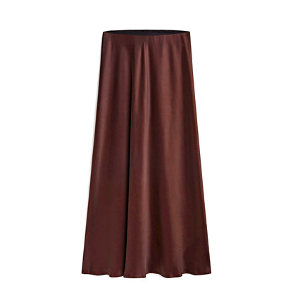 Women's Mid-Length High Waist Skirt with Slanted Slit and Elastic Waistband