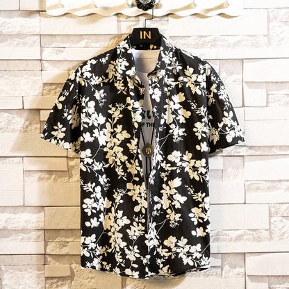 Camicia Estiva Uomo a Maniche Corte con Stampa Floreale e Colletto a Revers – Stile Casual Slim Fit