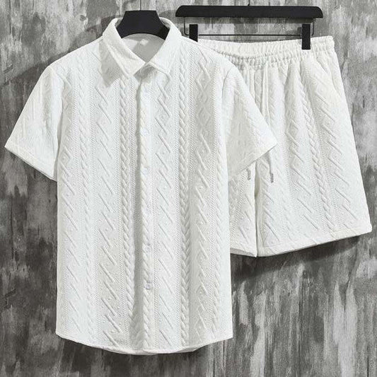 Men's Spring Set with Diamond Pattern: Short-Sleeve T-Shirt and Shorts – Casual Style