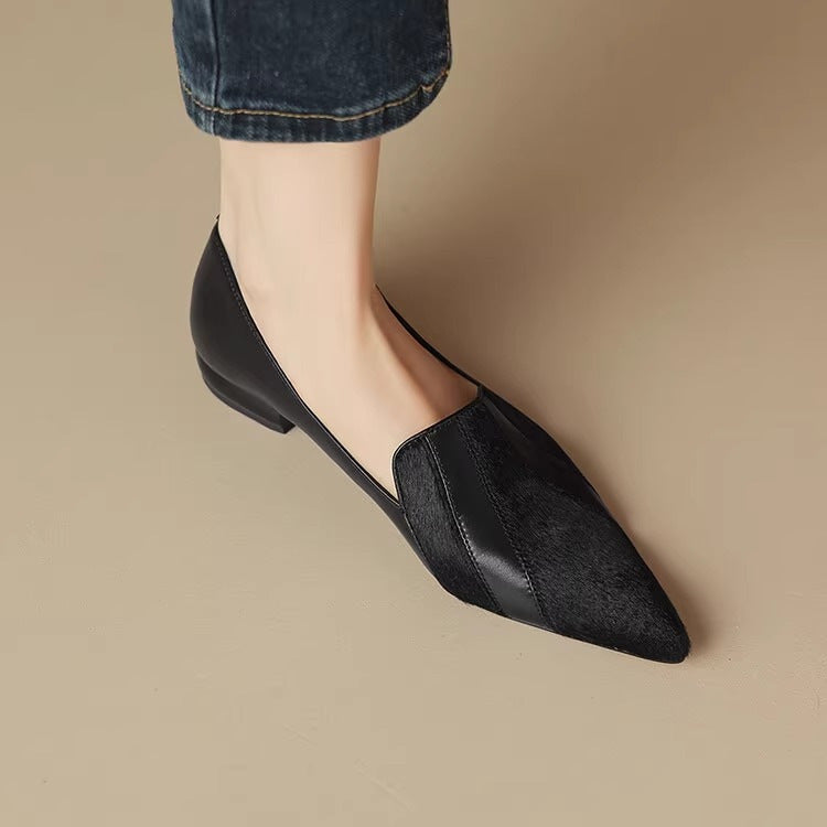 Women's Pointed Toe Ballerinas with Deep Neckline and Seamless Design – Elegant Ballerinas