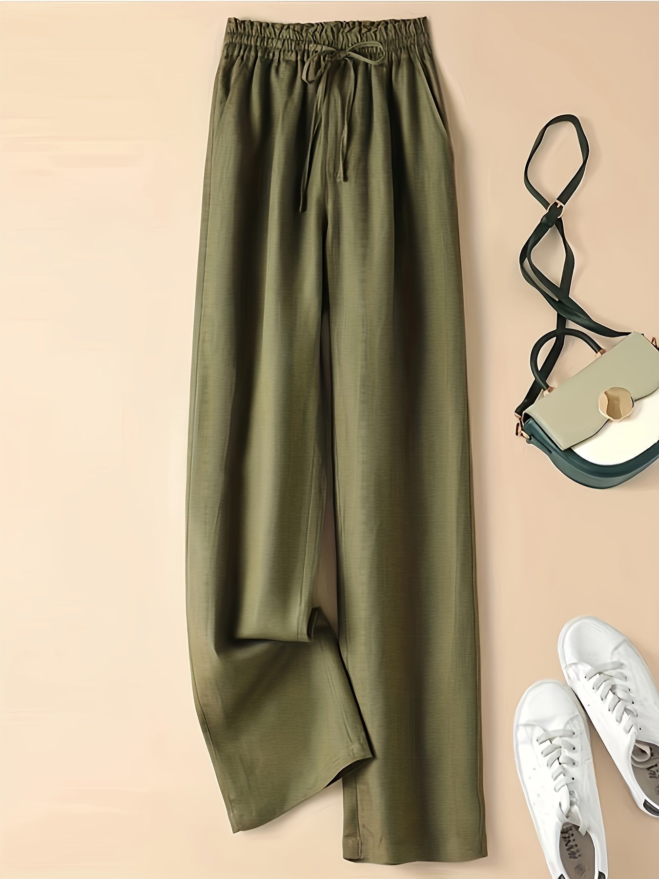 Pantaloni Donna a Vita Alta con Coulisse in Lino Blend – Stile Casual Estivo