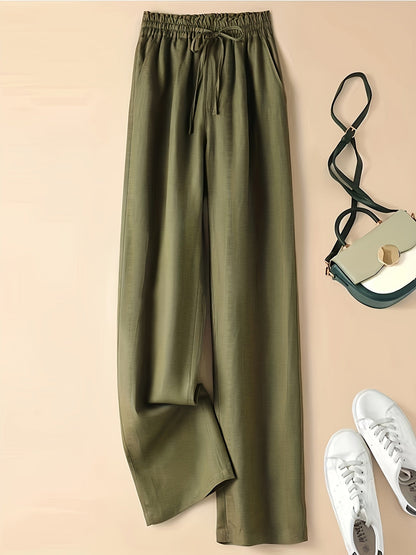 Pantaloni Donna a Vita Alta con Coulisse in Lino Blend – Stile Casual Estivo