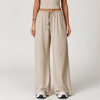 Wide Women's Pants with High Waist, Brushed Fabric, and Hanging Detail – Pants Style
