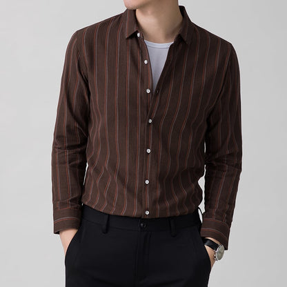 Men's Long Sleeve Shirt with Square Collar, Striped Pattern and Jacquard Detail