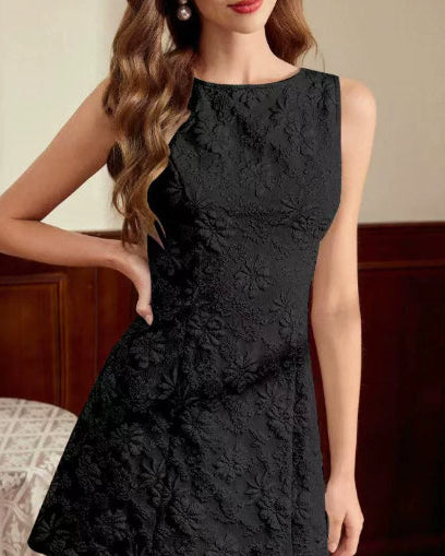 Women's Summer Midi Dress Sleeveless with Jacquard Pattern – Elegant Slim Dress