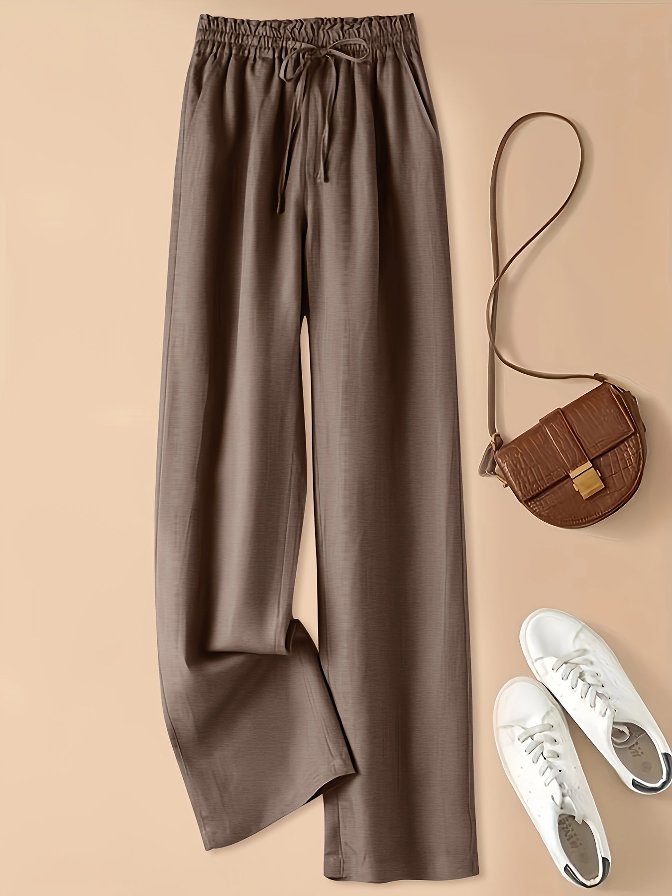 Pantaloni Donna a Vita Alta con Coulisse in Lino Blend – Stile Casual Estivo