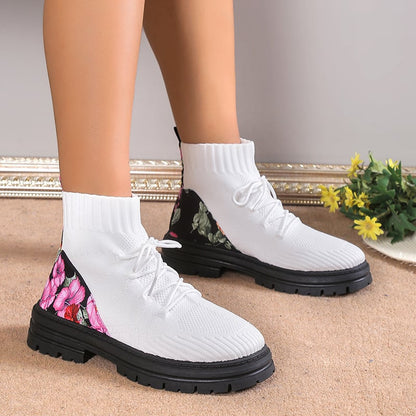 Botines de mujer otoño invierno con calceta de malla tejida – Suela plana de goma