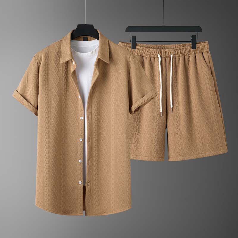 Men's Spring Set with Diamond Pattern: Short-Sleeve T-Shirt and Shorts – Casual Style