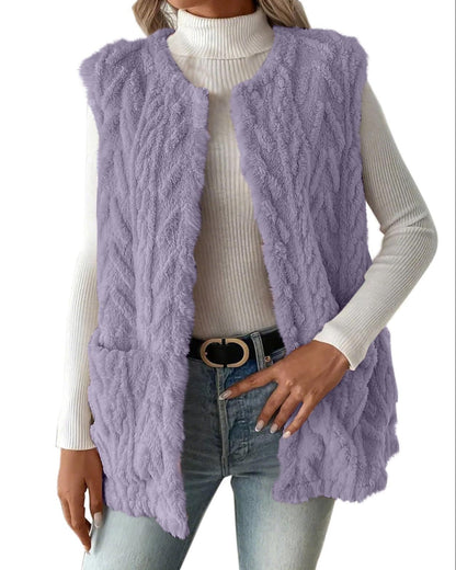 Chaleco de peluche otoñal sin mangas para mujer, con diseño reversible