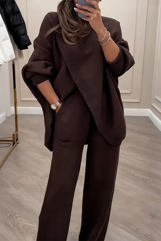 Women's Winter Knit Set: Oversized Sweater and Straight-Leg Pants
