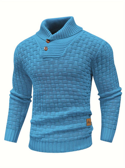 Maglione Uomo in Maglia Waffle con Collo a Sciarpa